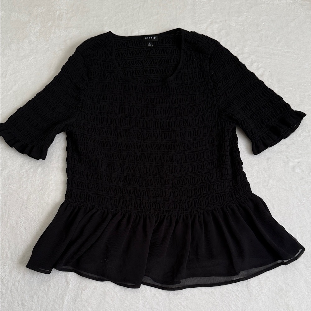 torrid Black Smocked Peplum Short Sleeve Blouse